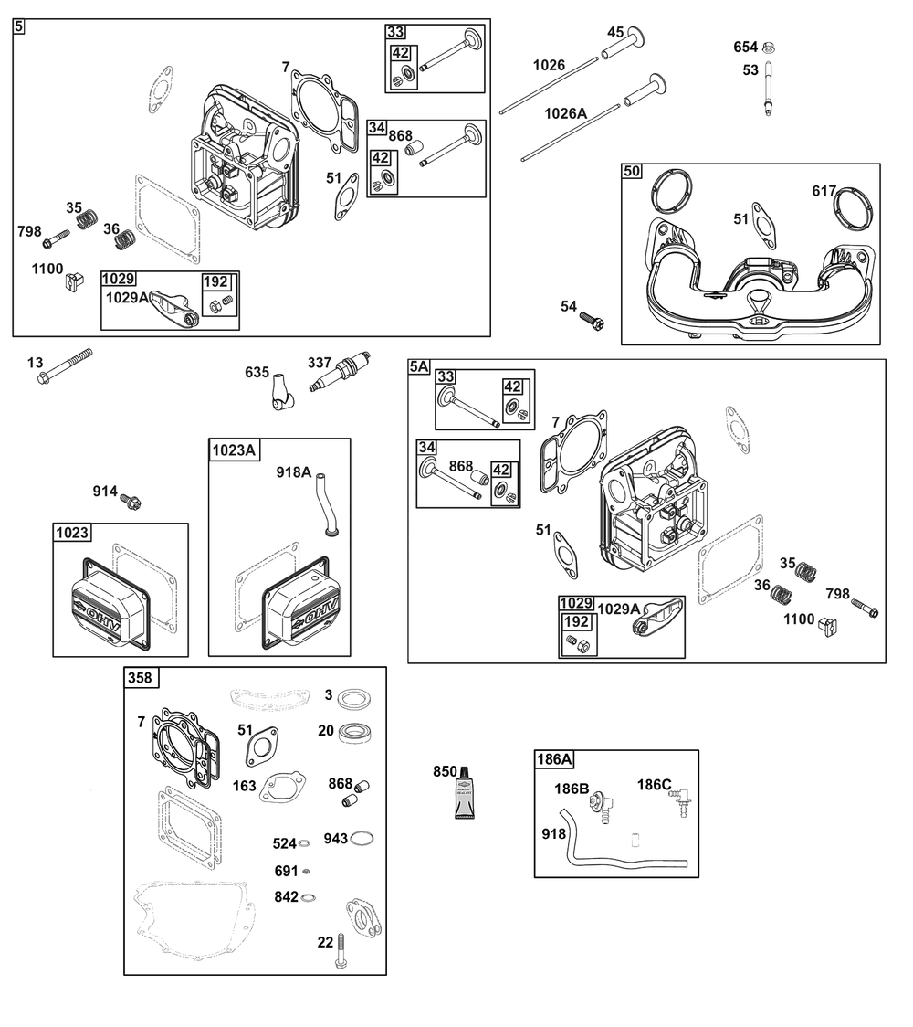 Cylinder Head Group Diagram and Parts List for 40N877-0088-G1  Briggs and Stratton Engine